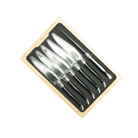 Handcrafted 6-Piece Steak Knife Set with Black Corian Handles (Yatagan Blade)