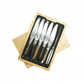 Handcrafted 6-Piece Steak Knife Set with Mixed Cow Horn Handles (Yatagan Blade)