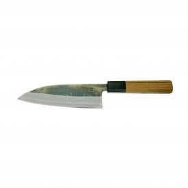 Hatsukokoro Kumokage Aogami Super Kurouchi Damascus Santoku with Teak handle