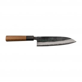 Hatsukokoro Kumokage Blue2 Kurouchi Damascus Santoku 180 with Teak handle