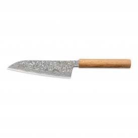 Hinoura Tsukasa 16.5cm Santoku Black Mushin Damascus Natural Handle