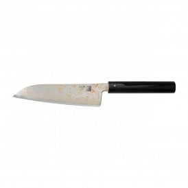 Hinoura Tsukasa 16.5cm Santoku Gobi Damascus Black Handle