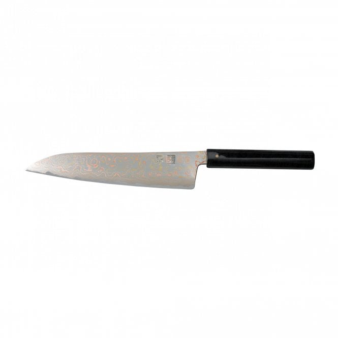 Hinoura Tsukasa FAN OUT Hinoura Tsukasa 21cm Gyuto Gobi Damascus Black Handle