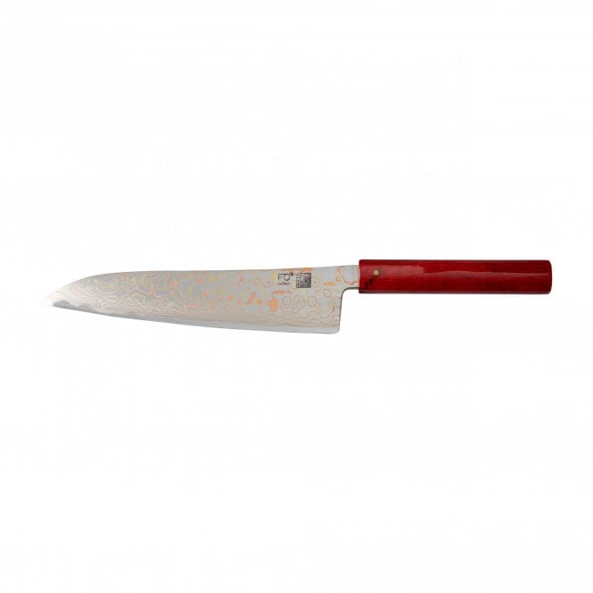 Hinoura Tsukasa FAN OUT Hinoura Tsukasa 21cm Gyuto Gobi Damascus Red Handle