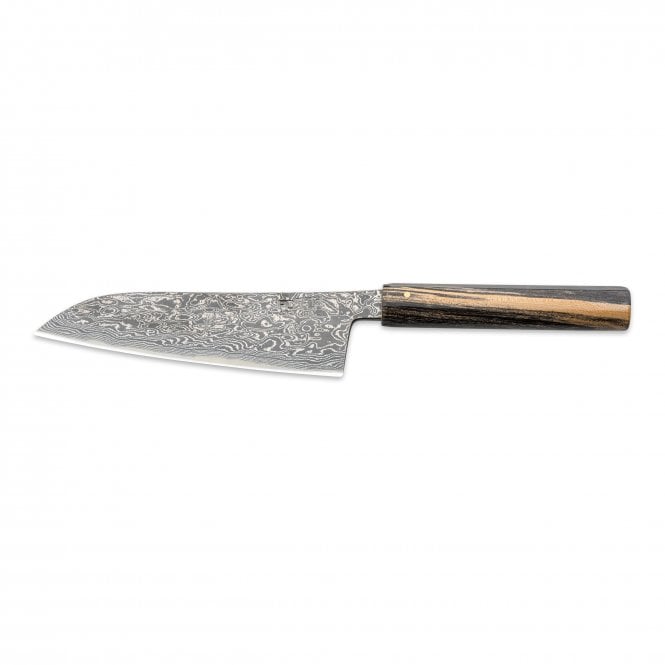 Hinoura Tsukasa FAN OUT Hinoura Tsukasa 21cm Santoku Black Mushin Damascus Black Handle