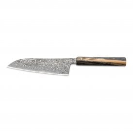 Hinoura Tsukasa 21cm Santoku Black Mushin Damascus Black Handle