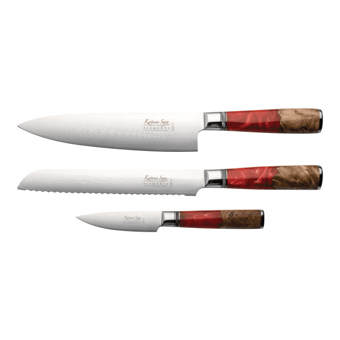 Katana Saya Elements KER-3167 3 Piece Knife Set - Volcanic Red