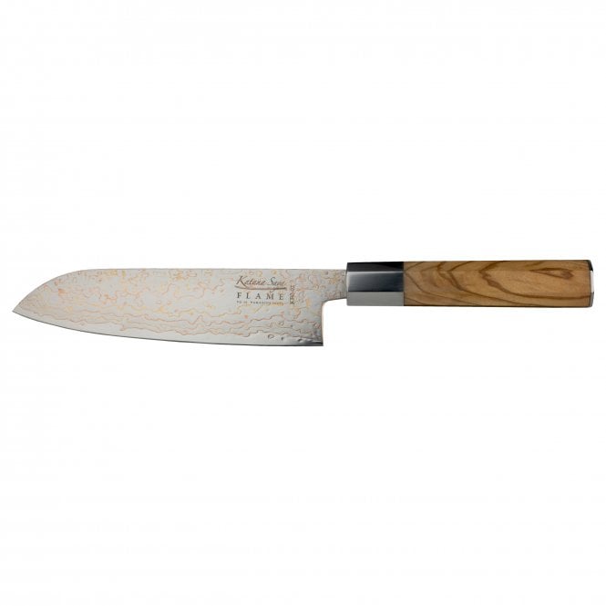 Katana Saya Flame Olive Wood KFO-02 18cm Santoku Knife