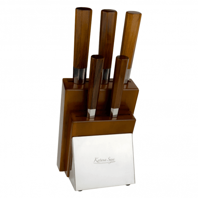 Katana Saya Flame Rosewood 6 Piece Knife Block Set