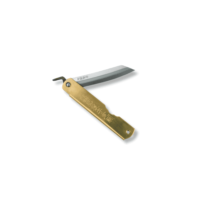 Nagao Kanekoma Higonokami Handmade Pocket Knife 75mm, Brass Handle