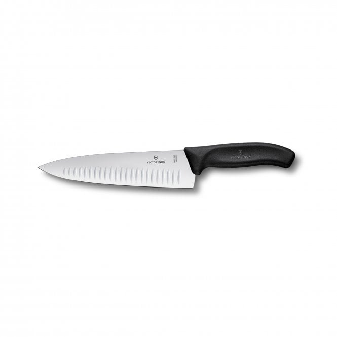 Swiss Classic Chef's knife, 20cm, Straight, Fluted, Black