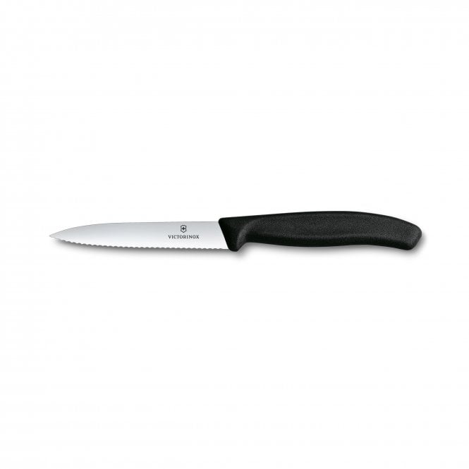 Swiss Classic Paring knife, 10cm, wavy, pointed tip, black