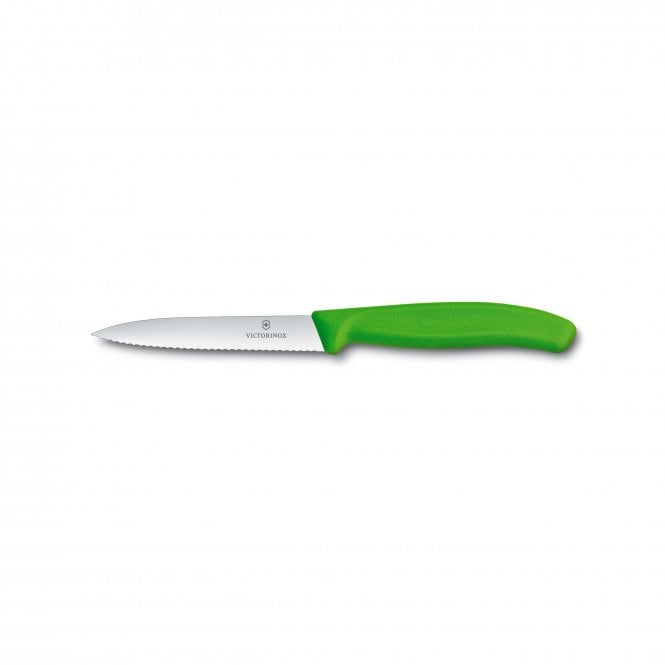 Swiss Classic Paring knife, 10cm, wavy, pointed tip, green