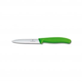 Paring knife, 10cm, wavy, pointed tip, green