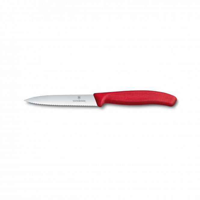 Swiss Classic Paring knife, 10cm, wavy, pointed tip, red