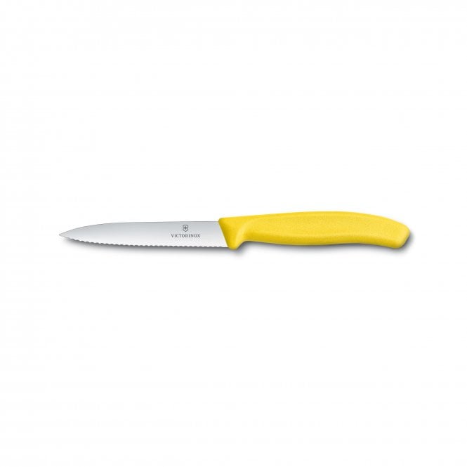 Swiss Classic Paring knife, 10cm, wavy, pointed tip, yellow
