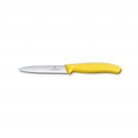 Paring knife, 10cm, wavy, pointed tip, yellow