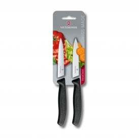 Paring knife, 2pcs, 10cm, wavy/straight, black, blister