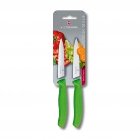 Paring knife, 2pcs, 10cm, wavy/straight, green, blister