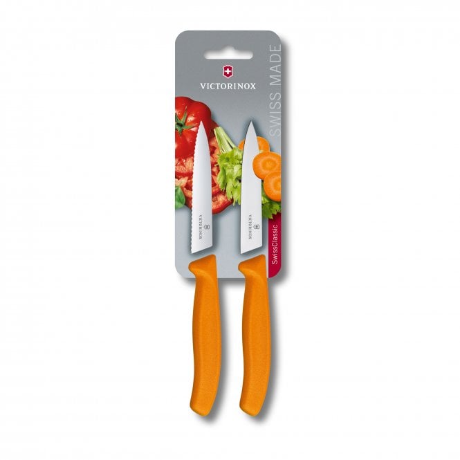Swiss Classic Paring knife, 2pcs, 10cm, wavy/straight, orange