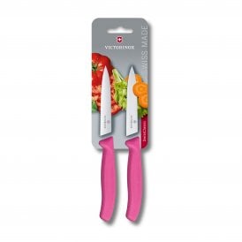 Paring knife, 2pcs,10cm,wavy/straight, pink, blister