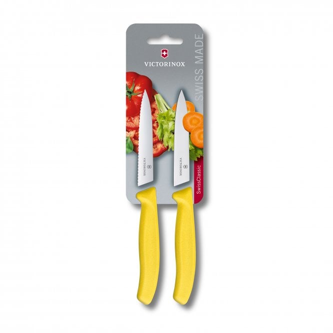 Swiss Classic Paring knife, 2pcs, 10cm, wavy/straight, yellow