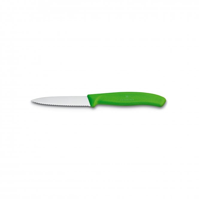 Swiss Classic Paring knife, 8cm, wavy, pointed tip, green