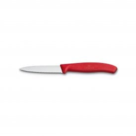 Paring knife, 8cm, wavy, pointed tip, red