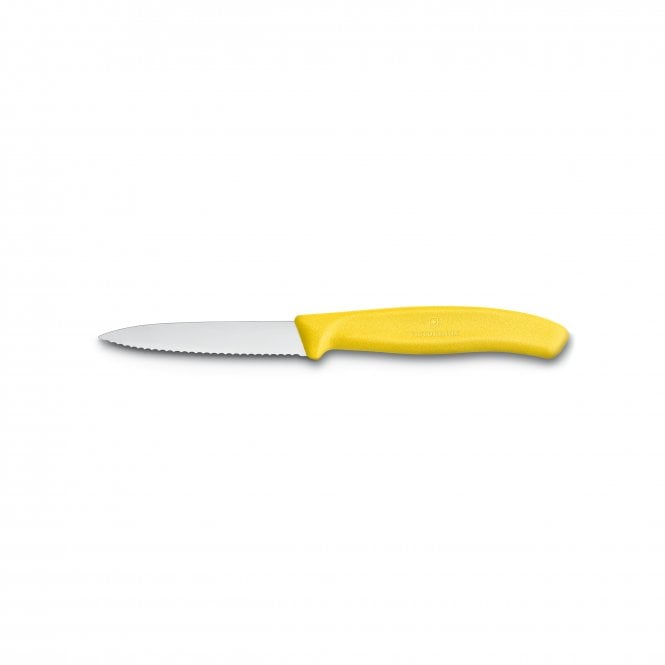 Swiss Classic Paring knife, 8cm, wavy, pointed tip, yellow
