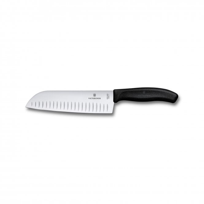 Swiss Classic Santoku knife, 17cm, straight, fluted, black