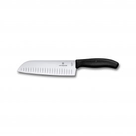 Santoku knife, 17cm, straight, fluted, black