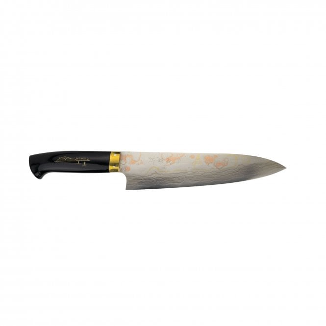 Takeshi Saji Takeshi Saji Makie - Art R2 AOGAMI NO.2 Coloured Damascus Japanese Chef's Gyuto Knife 210mm with Urushi Lacquered Saya and custom handle FUJI on Lake