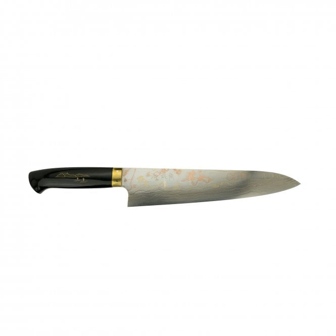 Takeshi Saji Takeshi Saji Makie - Art R2 AOGAMI NO.2 Coloured Damascus Japanese Chef's Gyuto Knife 240mm with Urushi Lacquered Saya and handle FUJI on Lake