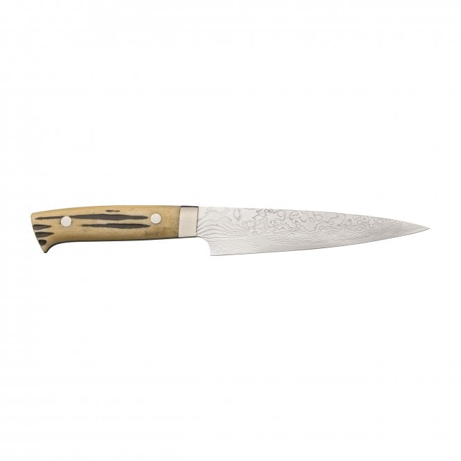 Takeshi Saji Takeshi Saji R2 Damascus Diamond-finish Petty150 with Deer  horn handle (Ethically Sourced)