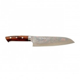 Takeshi Saji Rainbow Damascus 18cm Santoku Knife with Ironwood Handle
