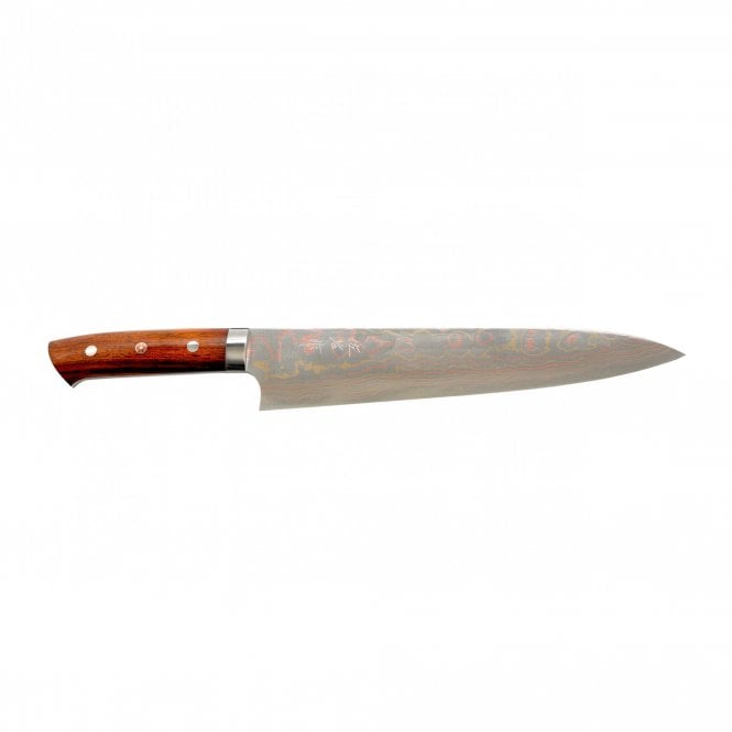 Takeshi Saji Takeshi Saji Rainbow Damascus 24cm Gyuto with Ironwood Handle