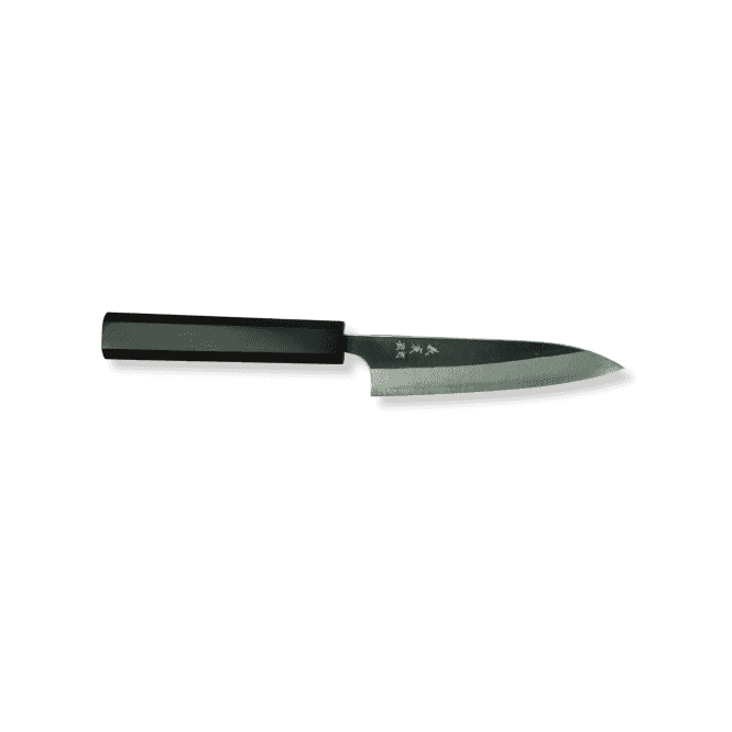 Yoshimi Kato Yoshimi Kato Hot Forged Aogami Super Black Finish Petty 120mm — Ebony Handle